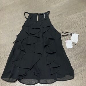 I State Black Ruffled Sleeveless Top Size S